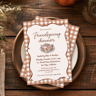 Convites Jantar de Ação de Graças Rustic Gingham Friendsgiv