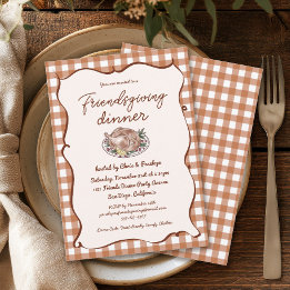 Convites Jantar de Ação de Graças Rustic Gingham Friendsgiv