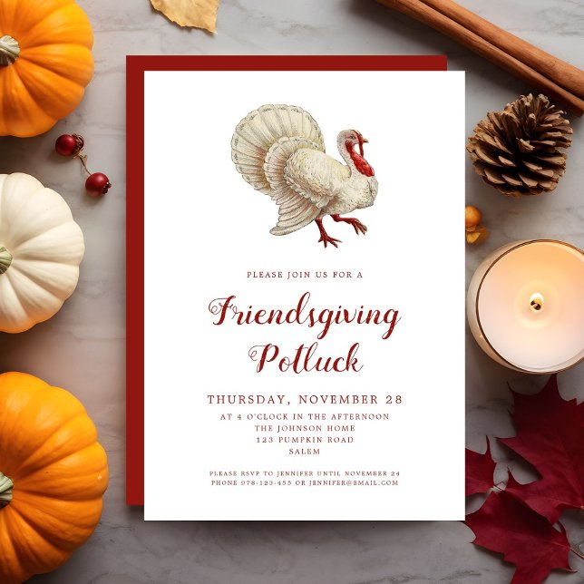 Convites Jantar de Ação de Graças Vintage dos Amigos Potluc (Vintage Turkey Friendsgiving Potluck Invitation)