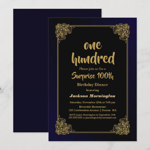 Convites Jantar de Aniversário de 100 Anos com Borda Dourad