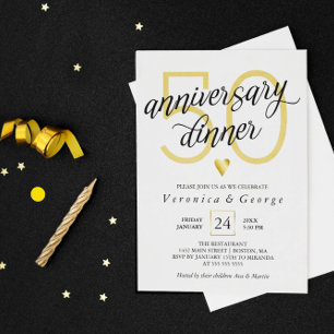 Convites Jantar de Aniversário de Coração Dourado Caligrafi