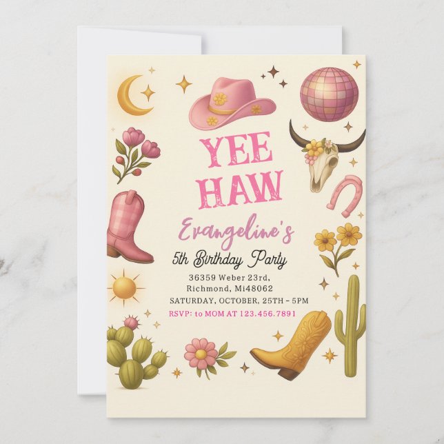 Convites Jantar-de-Aniversário de Garota-Rosa Selvagem Ocid (Frente)