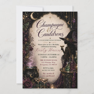 Convites Jantar de Aniversário Glam Champagne & Caldeirões