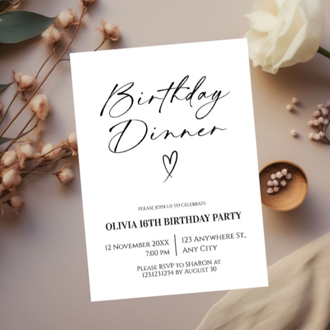 Convites Jantar de Aniversário Minimalista (Criador carregado)