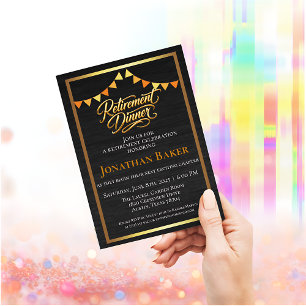 Convites Jantar de Aposentadoria Elegante com Bunting Doura
