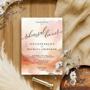 Convites Jantar de Casamento Aquarela Rosa Dourado Moderno