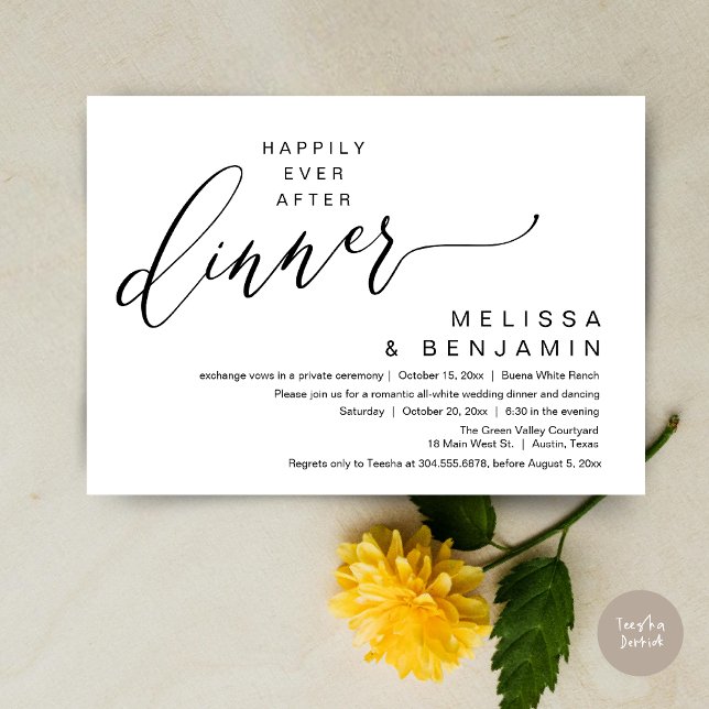 Convites Jantar de Casamento Romântico Felizes para Sempre (Happily Ever After Dinner Modern Romantic Wedding Romantic Party Invitation Card Black White)