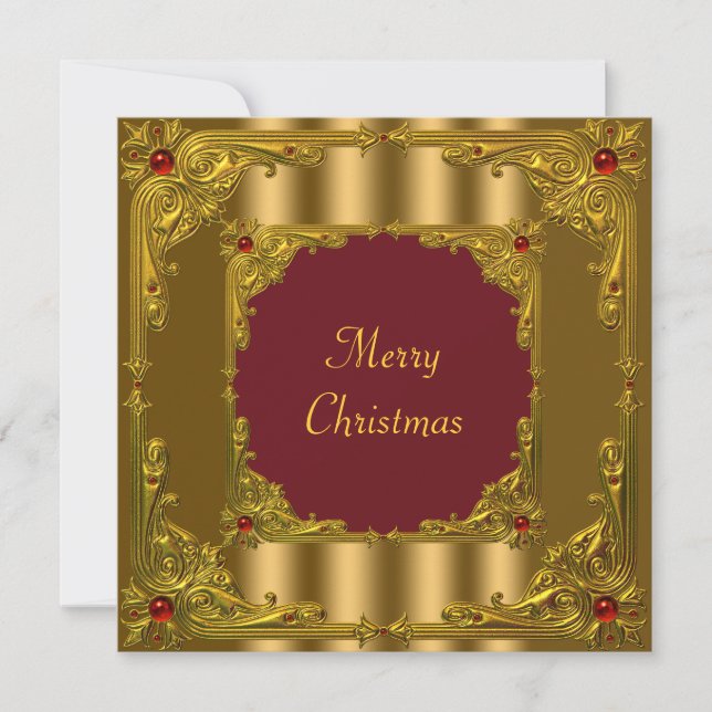 Convites Jantar de Coquetel de Natal Vermelho e Dourado (Frente)