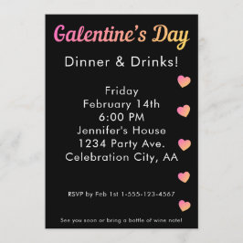 Convites Jantar de Drinks no Dia das Galentines Rosa e Pret