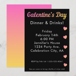 Convites Jantar de Drinks no Dia das Galentines Rosa e Pret