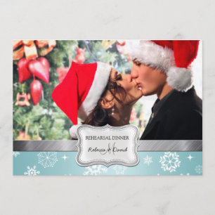Convites Jantar de ensaio azul e branco do casamento no