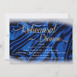 Convites Jantar de Ensaio Azul Espelhante Elegante Caligraf