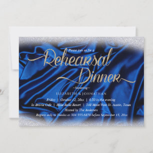 Convites Jantar de Ensaio Azul Espelhante Elegante Caligraf