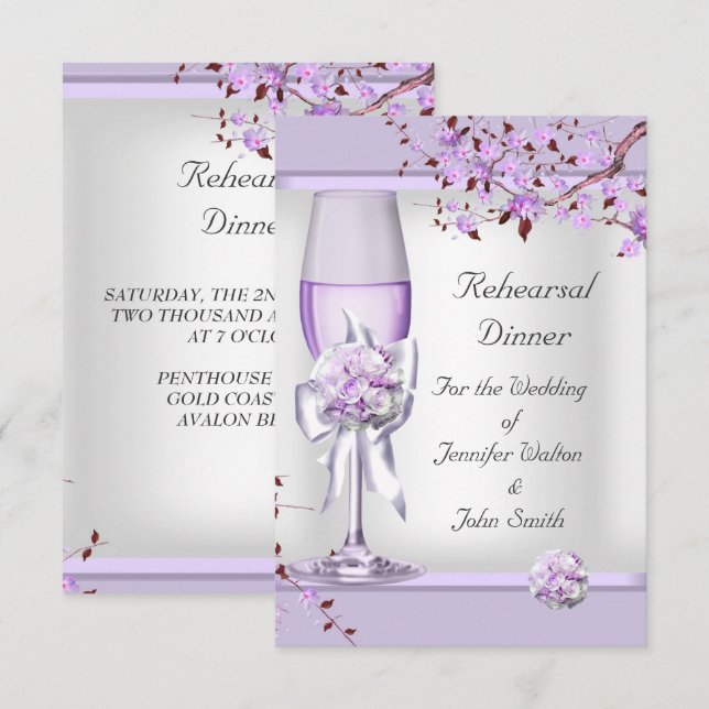 Convites Jantar de Ensaio Casamento Lavanda Roxo Lilás  4 (Frente/Verso)