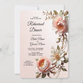 Convites Jantar de Ensaio com Flores Decorativas Rosa e Bra