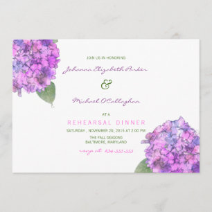 Convites Jantar de ensaio cor-de-rosa roxo dos Hydrangeas
