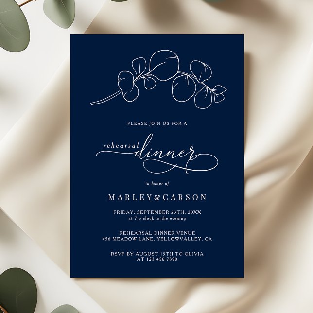 Convites Jantar de Ensaio de Casamento Azul Marinho Elegant (Criador carregado)