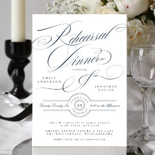 Convites Jantar de Ensaio de Casamento Azul Marinho Elegant