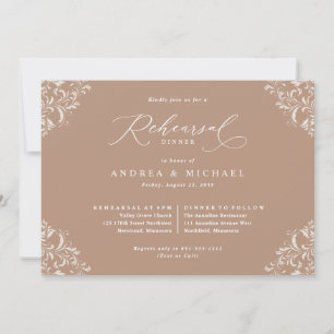 Convites Jantar de Ensaio de Casamento Bege Taupe Elegante