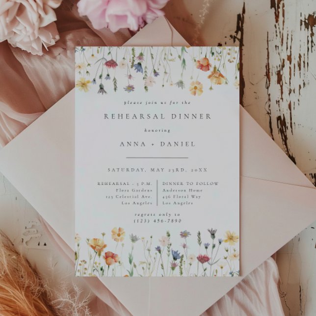 Convites Jantar de Ensaio de Casamento Boho Chic com Flores (Criador carregado)