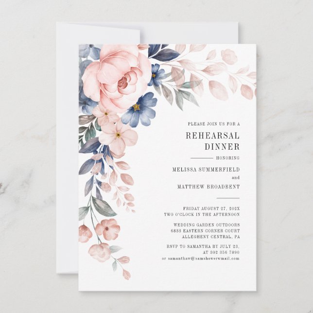 Convites Jantar de Ensaio de Casamento com Aquarela Floral  (Frente)