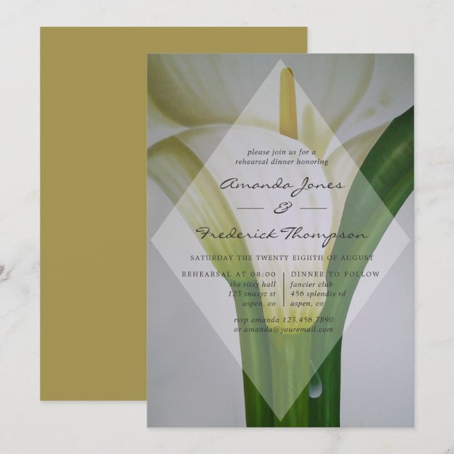 Convites Jantar de Ensaio de Casamento com Copo-de-Leite (Frente/Verso)