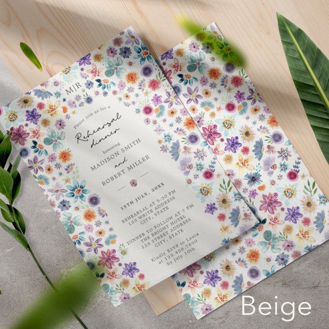 Convites Jantar de Ensaio de Casamento com Flor de Campo Be (Front/Back)