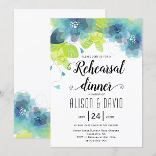 Convites Jantar de ensaio de casamento com flores azul-turq
