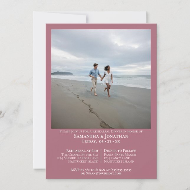 Convites Jantar de Ensaio de Casamento com Foto Rosa Poeire (Frente)