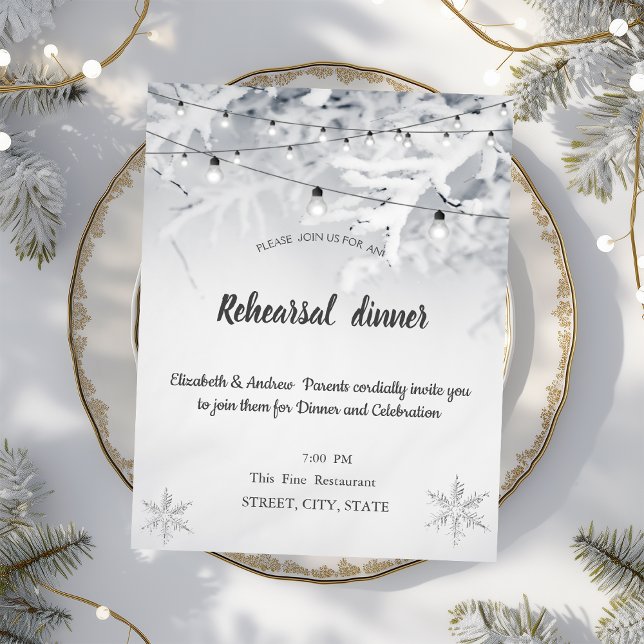 Convites Jantar de Ensaio de Casamento com Galhos de Neve d (Criador carregado)