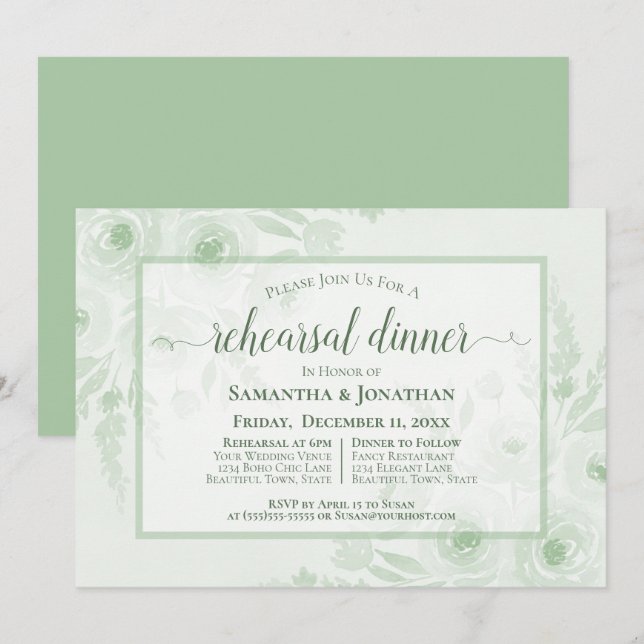 Convites Jantar de Ensaio de Casamento com Peônias em Aquar (Frente/Verso)