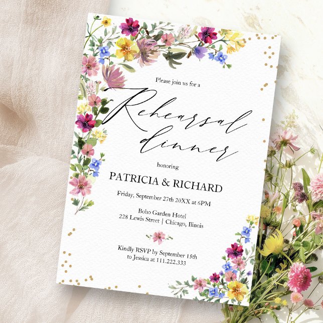 Convites Jantar de Ensaio de Casamento de Flores Silvestres (Criador carregado)