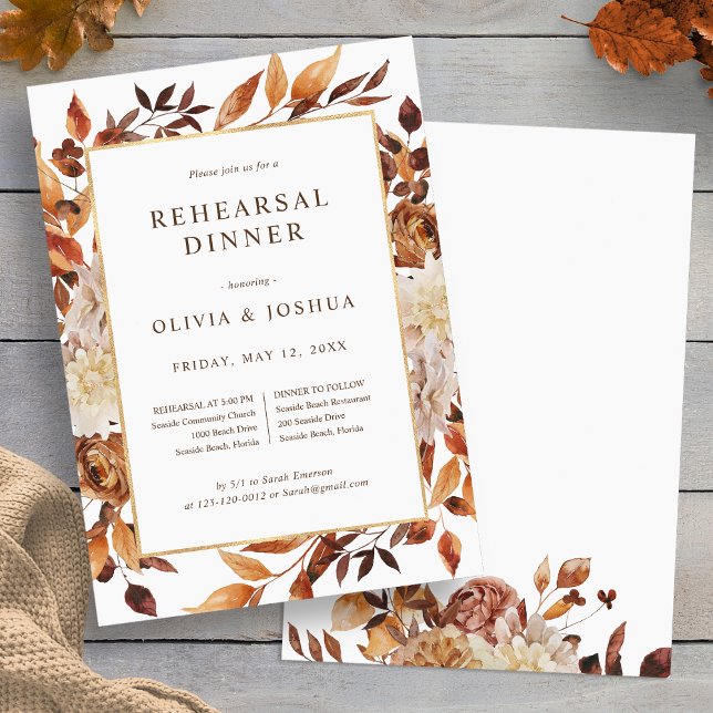 Convites Jantar de Ensaio de Casamento de Outono (Elegant Fall Floral Wedding Rehearsal Dinner Invitation by Painted Paperie
)