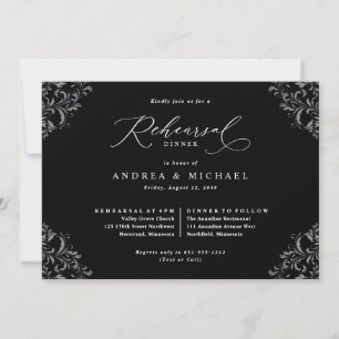 Convites Jantar de Ensaio de Casamento Elegante Preto e Bra