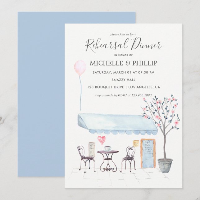 Convites Jantar de ensaio de casamento em Paris com floral  (Frente/Verso)