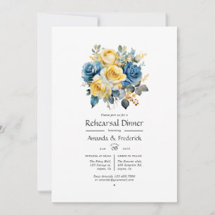 Convites Jantar de Ensaio de Casamento Floral Azul e Dourad