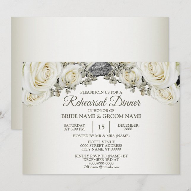 Convites Jantar de Ensaio de Casamento Floral Branco Verde  (Frente/Verso)