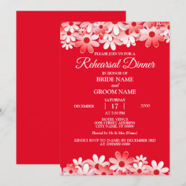 Convites Jantar de Ensaio de Casamento Floral Branco Vermel