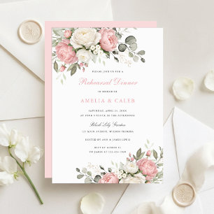 Convites Jantar de Ensaio de Casamento Floral Elegante Rosa
