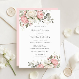Convites Jantar de Ensaio de Casamento Floral Elegante Rosa