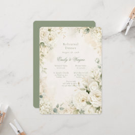 Convites Jantar de Ensaio de Casamento Floral Marfim Elegan