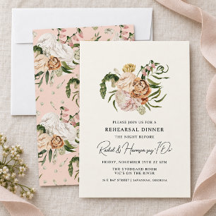 Convites Jantar de Ensaio de Casamento Floral Peônia Rosada