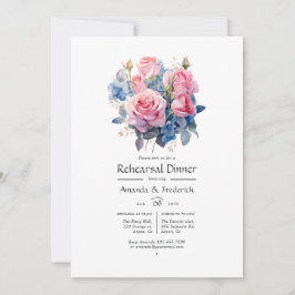 Convites Jantar de Ensaio de Casamento Floral Rosa e Azul