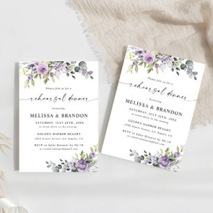 Convites Jantar de Ensaio de Casamento Floral Roxo Elegante