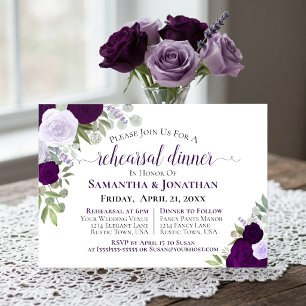 Convites Jantar de Ensaio de Casamento Floral Roxo Elegante