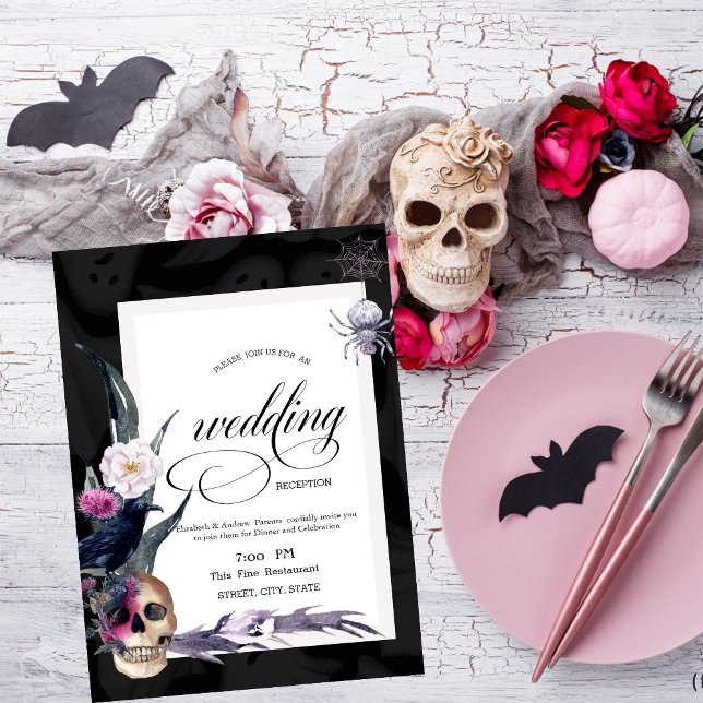 Convites Jantar de Ensaio de Casamento Floral Skull Hallowe (Criador carregado)