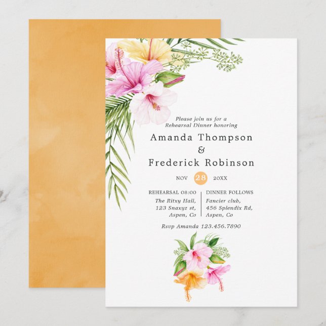 Convites Jantar de Ensaio de Casamento Floral Tropical na P (Frente/Verso)