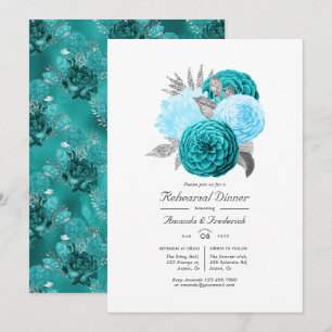 Convites Jantar de Ensaio de Casamento Floral Turquesa e Pr