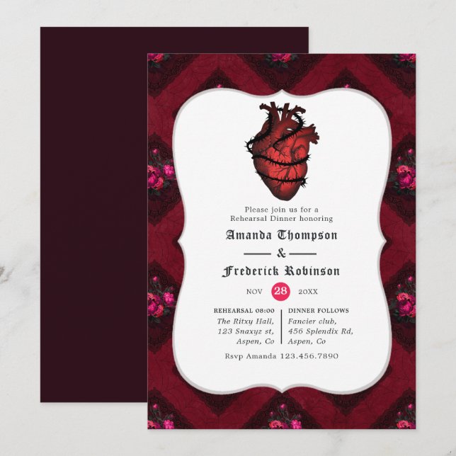 Convites Jantar de Ensaio de Casamento Gótico Caprichoso (Frente/Verso)