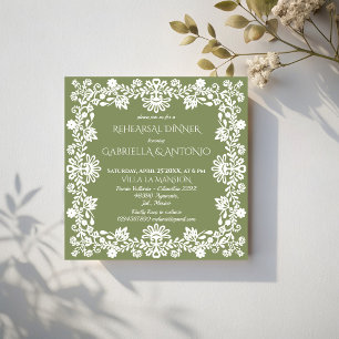 Convites jantar de ensaio de casamento mexicano verde sage